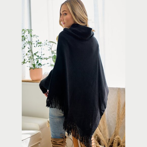 ON BLUE Black Light Weight Cowl Neck Poncho - Picture 15 of 16